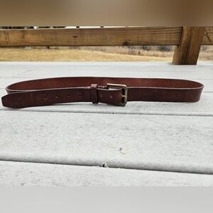 Lands End Brown Leather Belt Mens Sz 40 Brass Buckle